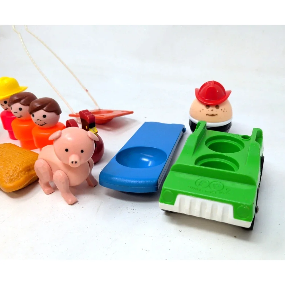 Vintage Fisher Price Little People Pink Pig Chicken Farm Animal Toy Figure LOT